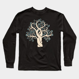 Lone Colorful Swirling Abstract Tree with Fruit Leaves Long Sleeve T-Shirt